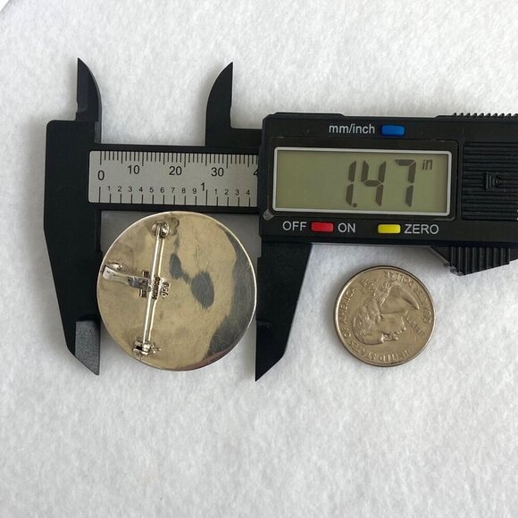 VTG Sterling Silver 950 Mexico Chunky Round Lapis Lazuli Inlay Pendant Brooch - Picture 15 of 16